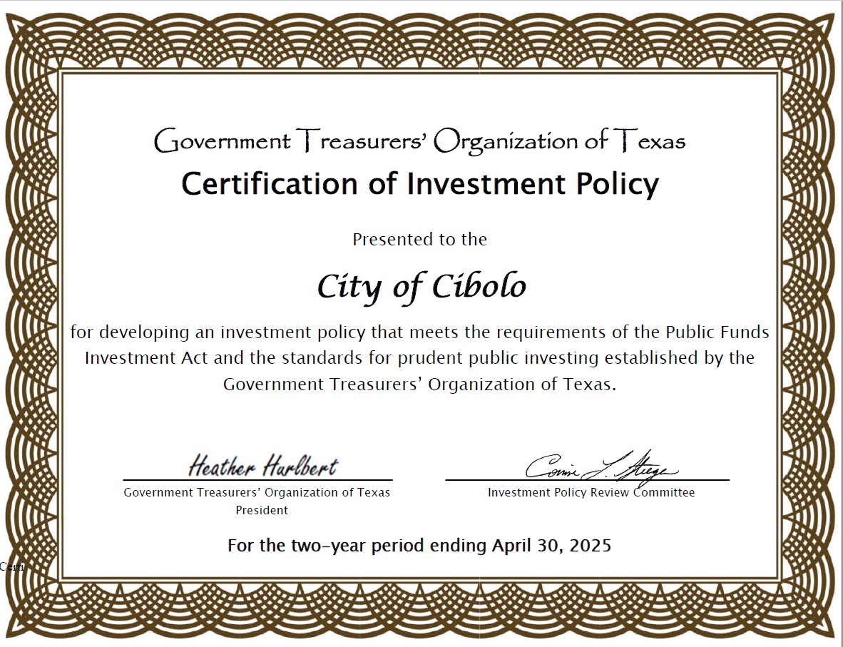GTOT Certification of Investment Policy